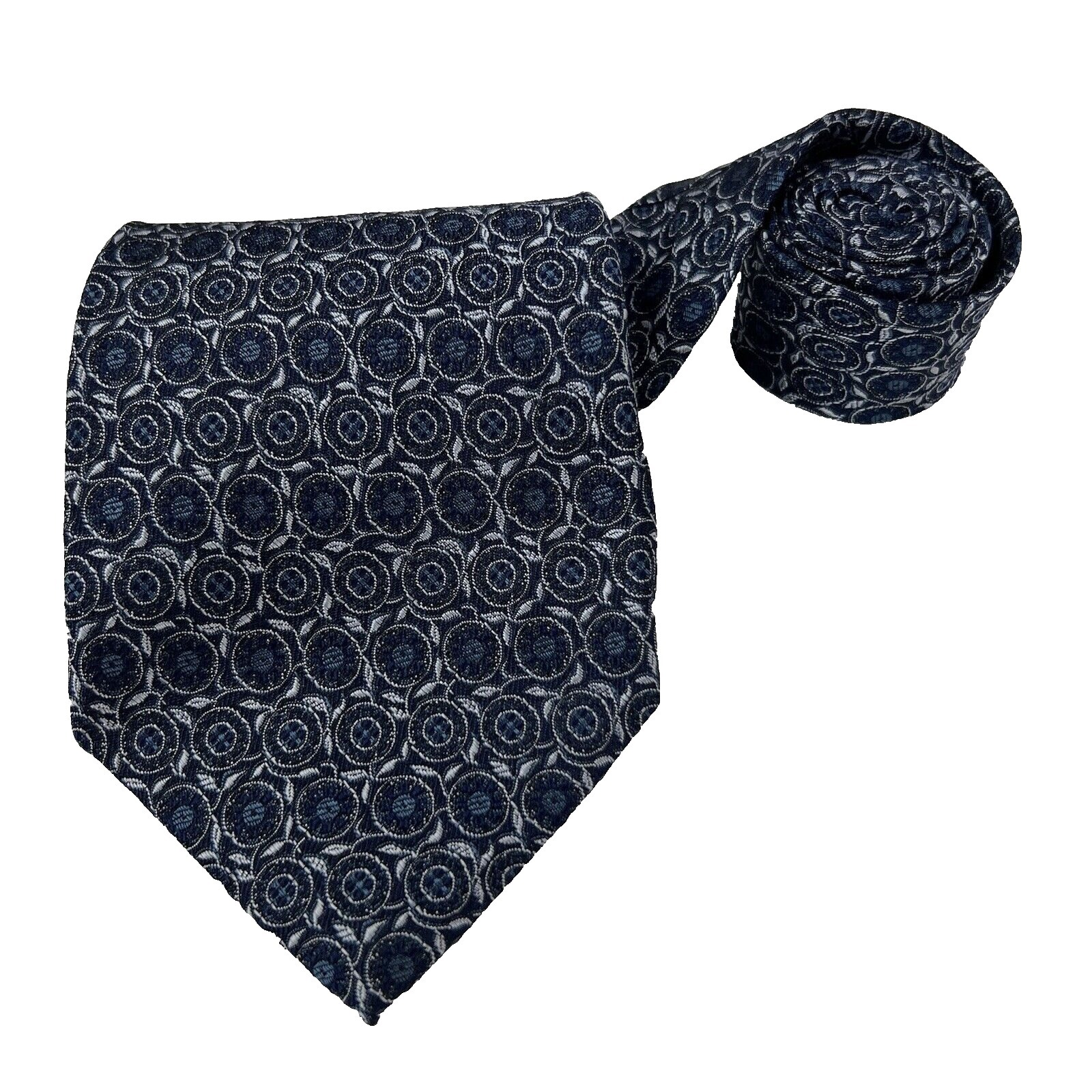 Hickey Freeman Collection Blue Circle Woven Pure Silk Neck Tie Mens 4 W 60 L